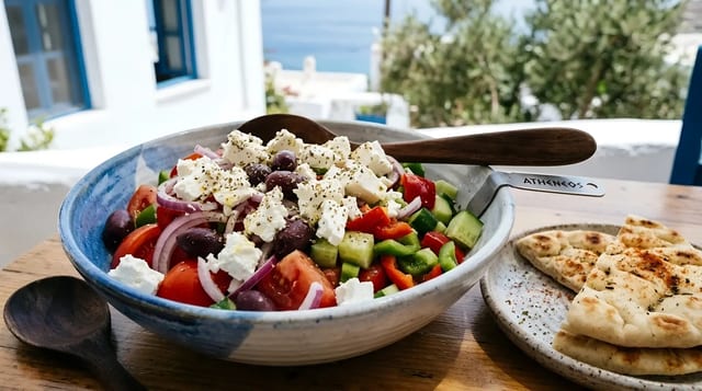 GREEK VILLAGE SALAD HORIATIKI” (No Lettuce).